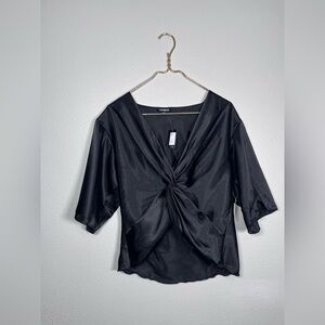 Express Black Satin front knot Twist Blouse size medium NWT